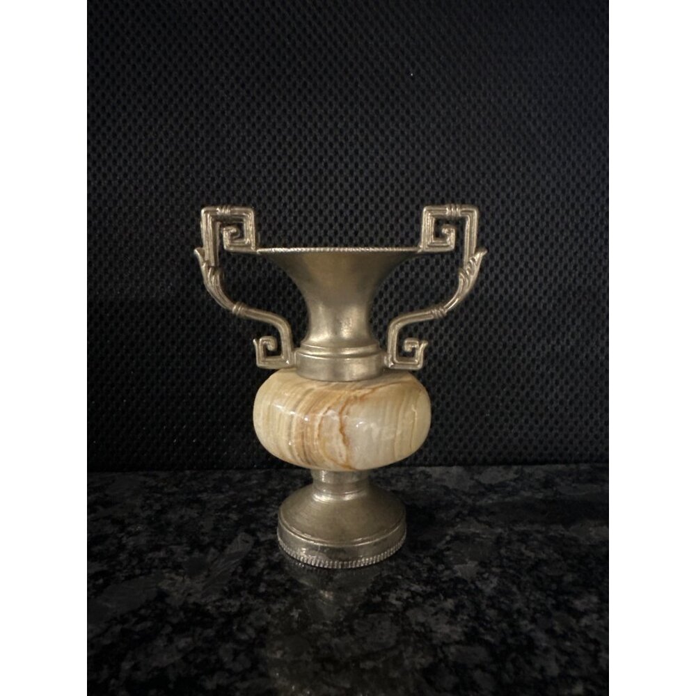 Miniature Greek-Inspired Trophy Vase With Onyx Base & Metal Handles Amphora